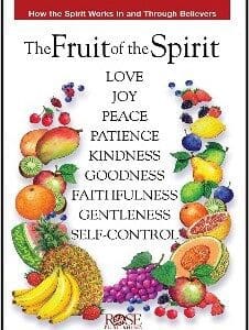 A fruit of the spirit poster with fruits surrounding it.