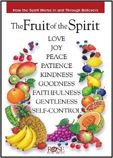 A fruit of the spirit poster with fruits surrounding it.