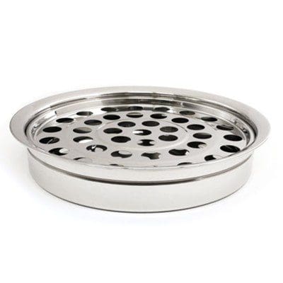 A metal dish with holes in it.