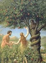 A painting of adam and eve in the garden.