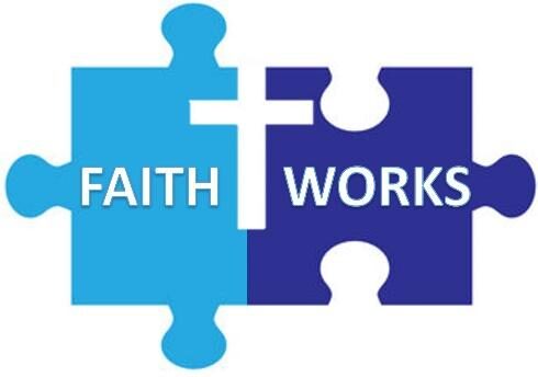 A blue puzzle piece with the word faith and cross.